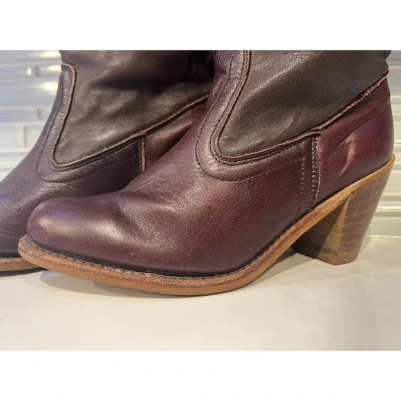 Vintage Dexter High Burgundy Leather Heeled 5 1/2M Boho Cuffed Boots - Picture 3 of 12